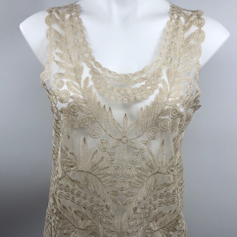 Forgotten Grace small beige sheer lace tank top